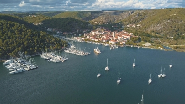 Aerial View of Yacht Club and Marina in Croatia Sibenik