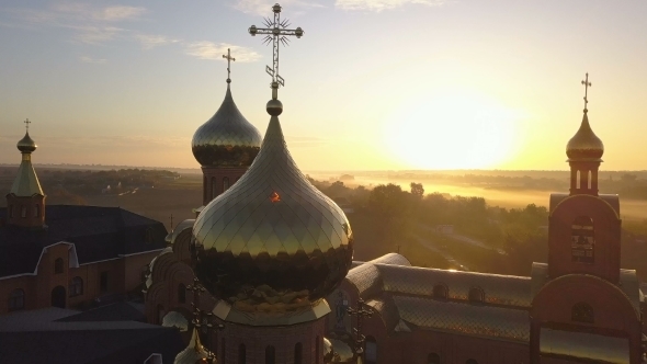 Aerial View of Church at Sunrise