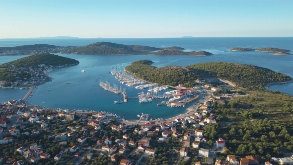 Aerial View of Yacht Club and Marina in Croatia Frapa