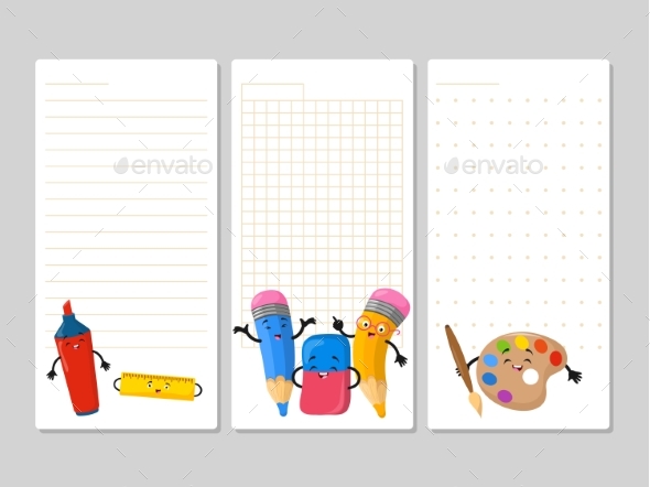 Notepad Pages with Cartoon Pencils Eraser