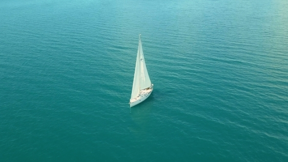 Yacht Sailing on Opened Sea.