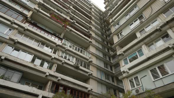 The Facade of a Highrise Residential Building with Unusual Balconies