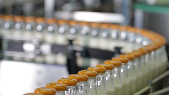 Packaging Bottles Line in the Milk Industry.