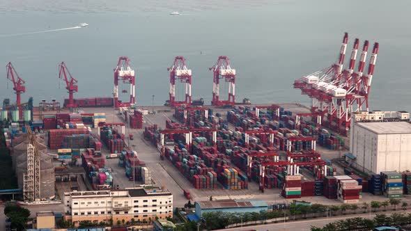 Shenzhen China Container Port Terminal and Logistics Center Timelapse Pan Up