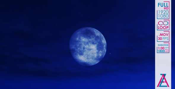 The Great Moon in the Night Sky and Cirrus Clouds alt