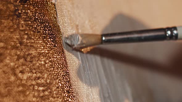 Extreme Close Up of Drawing Paint Brush on Canvas