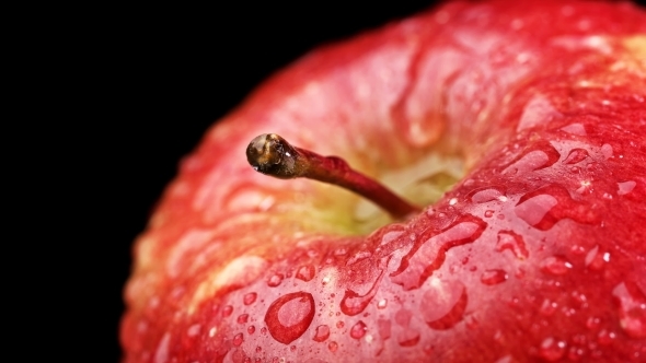 Beautiful, Red Apple with Water Drops, Spinning