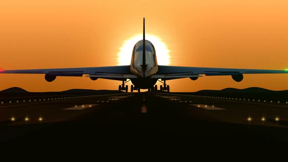 Airplane Landing at Orange Sunset alt