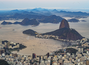 d view of the city with Sugarloaf Mountain and Guanabara Bay.