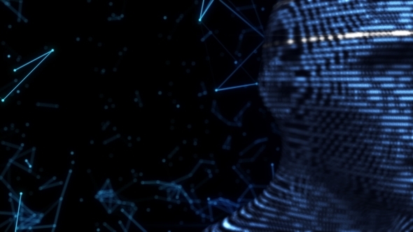 Digital Silhouette of Virtual Man From Binary Code on Background of Connections