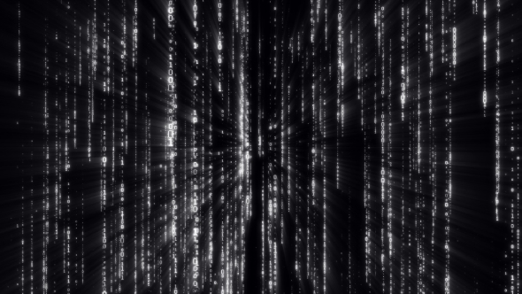 Falling Binary Code in the Matrix Style in the Technological Space in Black Background