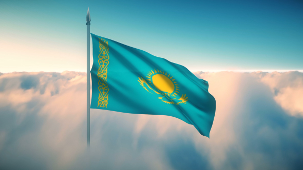 Kazakhstan Flag on the Clouds alt
