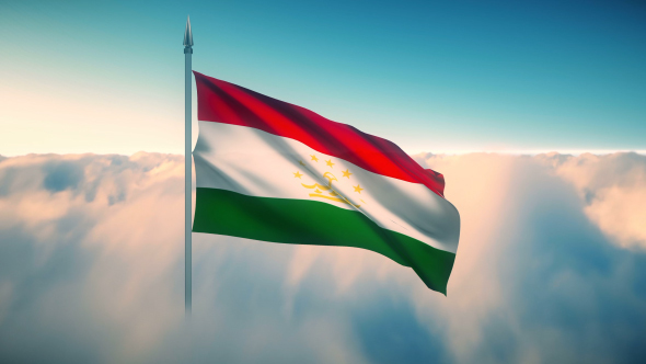 Tajikistan Flag on the Clouds alt