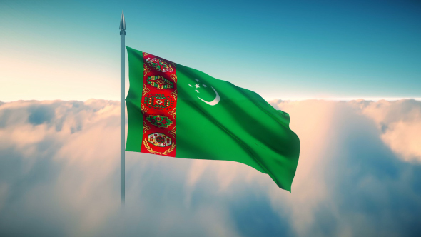 Turkmenistan Flag on the Clouds alt
