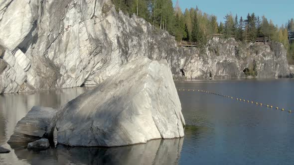 Beautiful Aerial Footage of Ruskeala Mountain Park in Karelia in