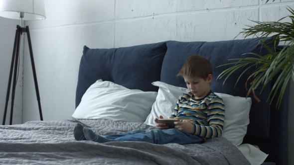 Adorable Boy Using Smart Phone Playing on Line alt