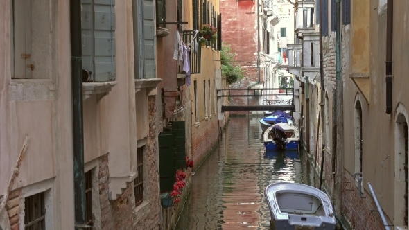 Old Houses and Narrow Canal in Venice, Italy