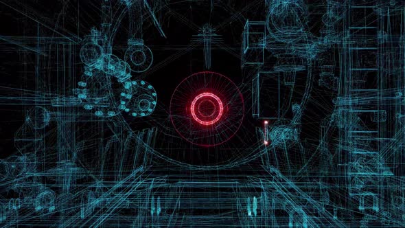 Futuristic Industrial Wireframe Blue Blueprints 4k alt