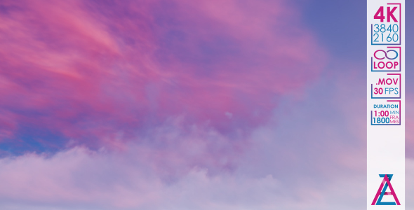 White Pink Cirrus Clouds on Violet Sky
