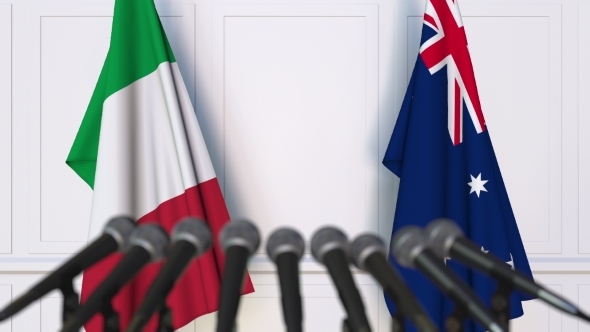 Flags of Italy and Australia at International Press Conference alt