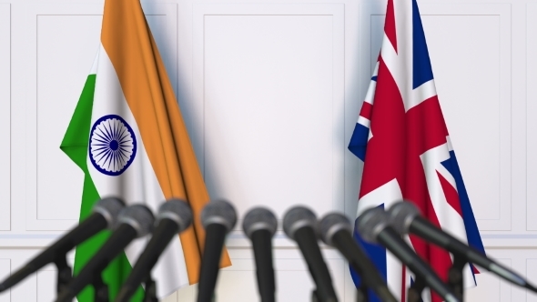 Flags of India and The United Kingdom at International Press Conference alt
