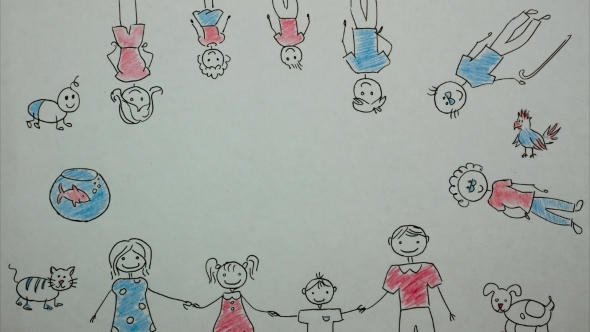 Phrase 'Mothers Day' on a Background of Big Family Drawing