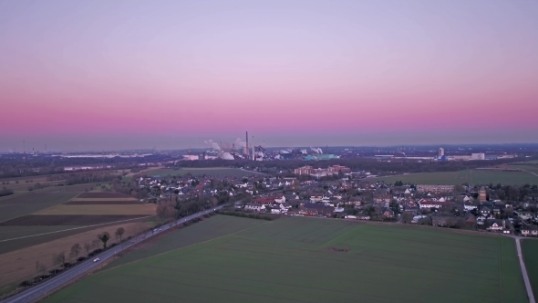 Aerial Skyline of Duisburg Mndelheim with the Steel Production Plant in the Background, Germany