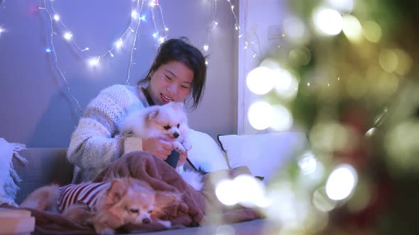happiness joyful christmas holiday moment with asian cheerful female leisure relax