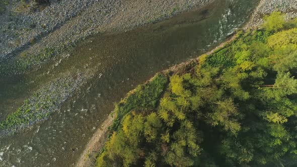 Aerial top down rising over Bialka river, Poland