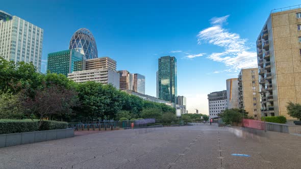 Skyscrapers of La Defense Timelapse Hyperlapse Modern Business and Residential Area in the Near