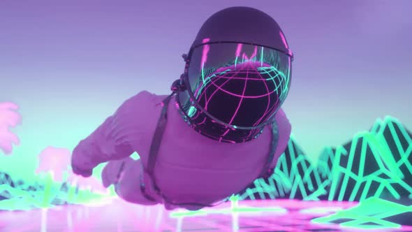 Astronaut Surrounded By Flashing Neon Lights