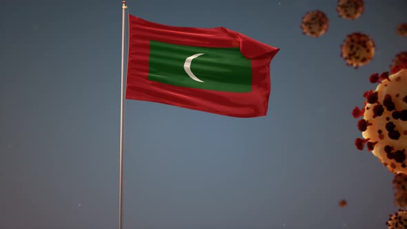 Maldives Flag With Corona Virus Attack 4K