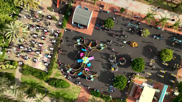 Children Play on the big playground Aerial View 4 K