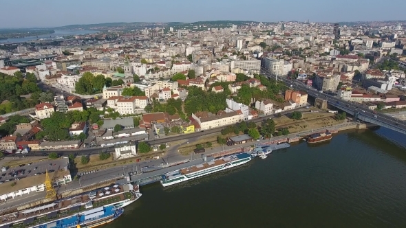 Aerial of Belgrade City and Sava River in Serbia