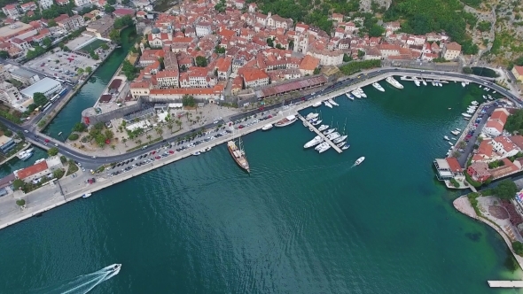 Bay of Kotor and Old City in Montenegro Aerial