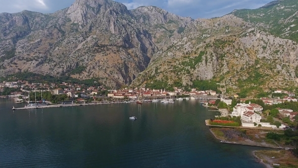 Bay of Kotor and Old City in Montenegro Aerial