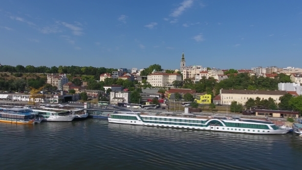 Aerial of Belgrade City and Sava River in Serbia