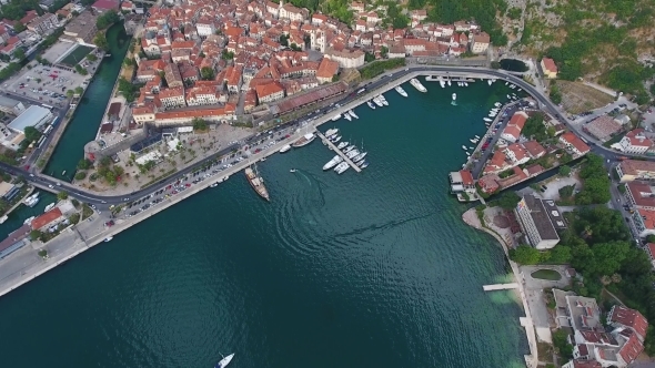 Bay of Kotor and Old City in Montenegro Aerial