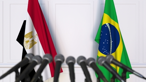 Flags of Egypt and Brazil at International Press Conference alt