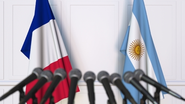 Flags of France and Argentina at International Press Conference alt