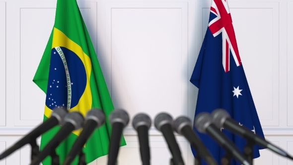 Flags of Brazil and Australia at International Press Conference alt