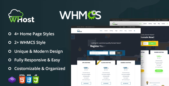 WHost-Domain Hosting Server Rental with WHMCS Responsive HTML5 Template