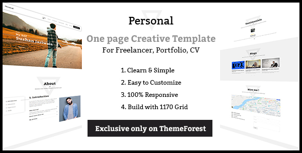 Personal - One page Freelancer, Portfolio, CV Creative Template