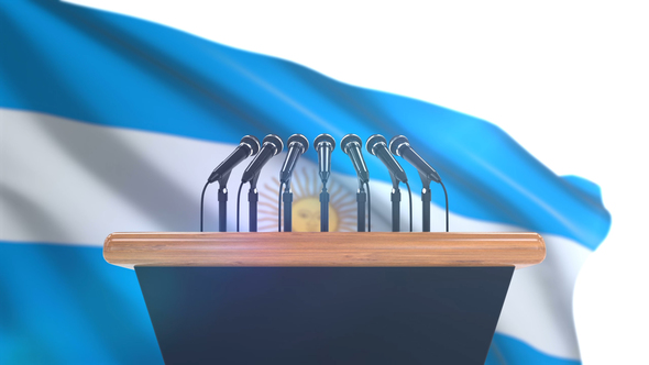Speech Podium with Argentina Flag alt