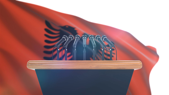 Speech Podium with Albania Flag alt