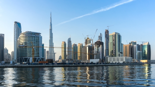 Panoramic View of Business Bay and Downtown Area of Dubai, UAE
