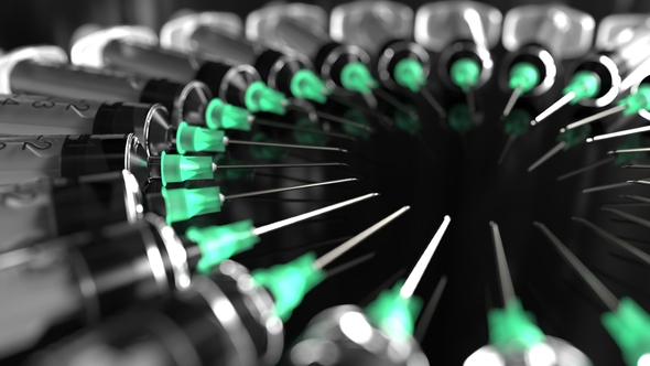 Syringes with Needles Against Black Background alt