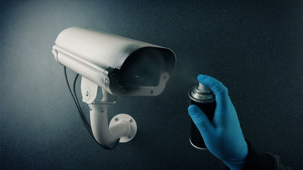 CCTV Camera Spray Painted - Bank Robbery, Vandalism, Privacy Concept