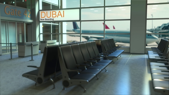 Dubai Flight Boarding in the Airport Travelling To the United Arab Emirates alt