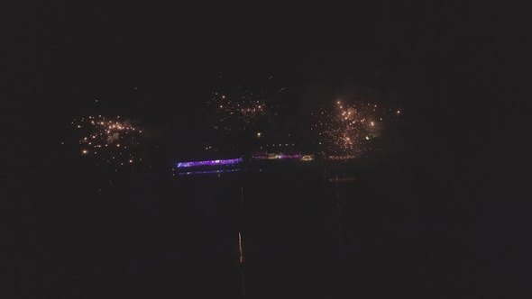 Fireworks Salute the Night Drone Air Flight  Colorfull Illumination